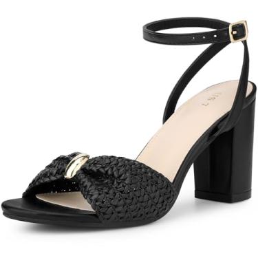 Imagem de Perphy Sandálias femininas de salto alto com tira no tornozelo e bico aberto ráfia, Preto, 40
