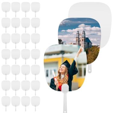 Imagem de HIQINLUG 50 peças de ventiladores portáteis de sublimação, conjunto de mão para fãs de igreja, ventilador de sublimação dupla face, espaços em branco, sublimações, faça-você-mesmo, leque em branco