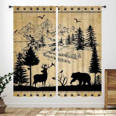 Imagem de Cortina rústica de veado, cabana de fazenda, campo, animal selvagem, vintage, tábua de madeira, estampa floresta, quarto, sala de estar, cozinha, janela, tratamentos, cortinas 53 cm L x 114 cm C