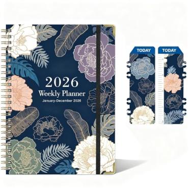Imagem de Agenda planejadora semanal 2026, agenda mensal de 2026, 21 x 15 cm, janeiro de 2026 a dezembro de 2026, dois marcadores, encadernação em espiral dupla