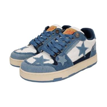 Imagem de Aelfric Eden Tênis Starry Climb Stars Casual All-Match Denim Skate Tênis com Cadarço, Branco, azul, 10.5 Women/9 Men