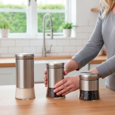 Imagem de Potes de armazenamento para cozinha, vidro, tampa, Inox, organizados, compactos e resistentes, premium