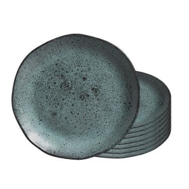 Imagem de Jogo 8 Prato Raso De Cerâmica Orgânico Azul Petroleum Porto Brasil Stoneware 26,5cm