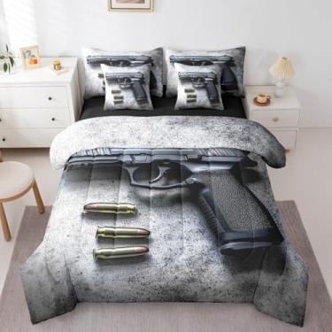 Imagem de Erosebridal Jogo de cama solteiro militar com arma, 7 peças (1 edredom 1 lençol de cima, 2 fronhas e 2 fronhas)