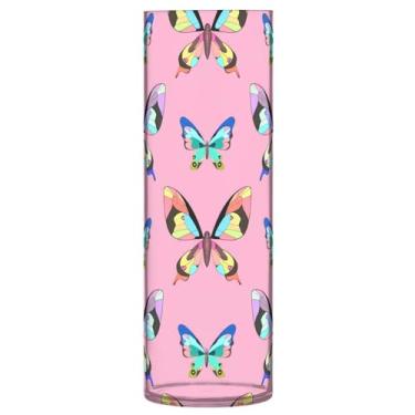 Imagem de JUZIHAI Vaso com estampa de borboleta pastel para flores, 9,9 cm x 30 cm, cilindro de plástico, moderno, vaso de flores para centro de mesa de casamento, decoração de casa