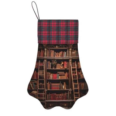Imagem de SKKNT Biblioteca, estante, impressão, meias de Natal, animais de estimação, decoração de Natal, cães, gatos, árvores, doces, presente, conveniente