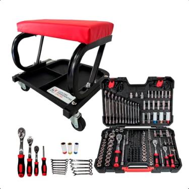 Imagem de Jogo De Ferramentas Profissionais Em CrV 178 Peças Com Banqueta Resistente Fixa Com Rodas Para Oficinas Mecânicas
