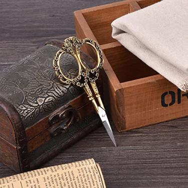 Imagem de Tesoura de costura, 1 tesoura de alfaiate de aço inoxidável com padrão de flor vintage bordado (dourado)