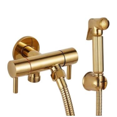 Imagem de Ducha Higiênica DOURADA Com Registro Duplo Alta Pressão Moderno AÇO Inox