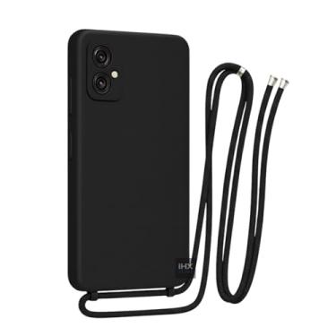 Imagem de Capa Case Capinha Para Motorola Moto G55 Silicone Com Cordão Alça De Pescoço Ajustável Veludo Premium (PRETO)