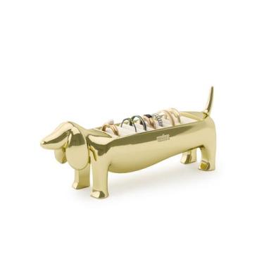 Imagem de Dachshund Porta Anéis Dourado  Cachorro Salsicha para 10 aneis Umbra