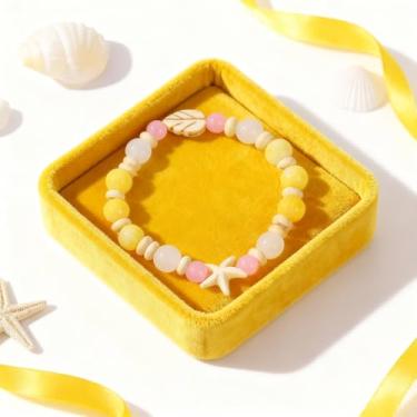 Imagem de Pulseira de cristal de estrela do mar para mulheres, pulseira elástica com tema de oceano ajustável com pingente de estrela do mar e miçangas, joia de férias na praia presente para ela, One Size