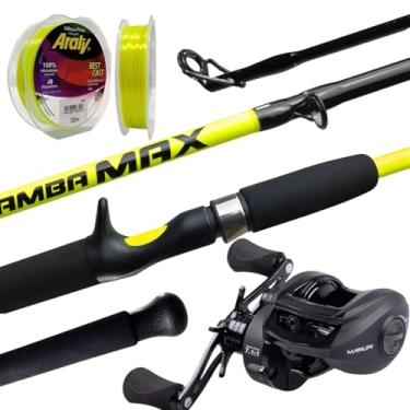 Imagem de Kit de Pesca Completo com Vara New Tamba Max 30-60 lbs, Carretilha Black Tamba BT11, Linha Araty Best Cast 300m, Disponível em Verde Neon e Acqua (Verde Neon, 2.40m, Destro)