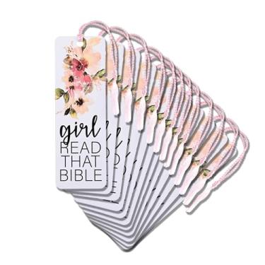 Imagem de Dicksons Marcador de livro com borla cristã inspiradora para livros, estudo da Bíblia, diários de 5 x 15 cm, cartolina para meninas lê aquela bíblia, pacote com 12