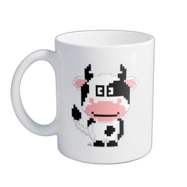 Imagem de Caneca Xícara de Café Porcelana 300ml Com Desenho Personagem Vaca Pixel Art
