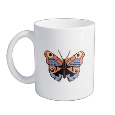 Imagem de Caneca Xícara de Café Porcelana 300ml Desenho Pixel Art Borboleta