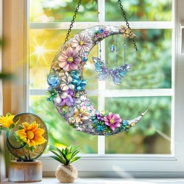 Imagem de Acrílico colorido, apanhadores de sol, decoração de janela suspensa de lua, arte de parede de arco-íris, para varanda, interior e exterior, jardim, enfeites de Natal, decoração 19 x 19 cm, CH#88