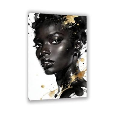 Imagem de SDYJ6GSW Arte de parede de mulher negra decoração de parede em tela afro-americana fotos de mulheres douradas pôsteres pinturas de meninas negras para sala de estar quarto decoração de casa moldura