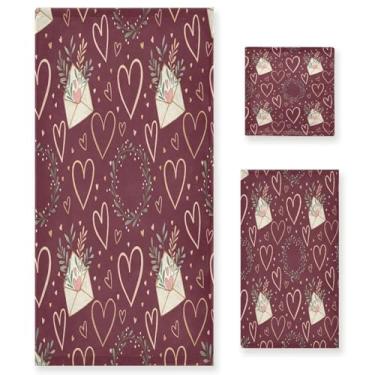Imagem de Wassud Envelopes românticos corações conjunto de 3 toalhas de banho super macias e absorventes para banheiro, toalhas de banho de secagem rápida, toalha de banho para academia, spa, hotel