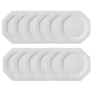 Imagem de Jogo 12 Pratos Rasos Prisma Brancos 28 cm Porcelana Schmidt