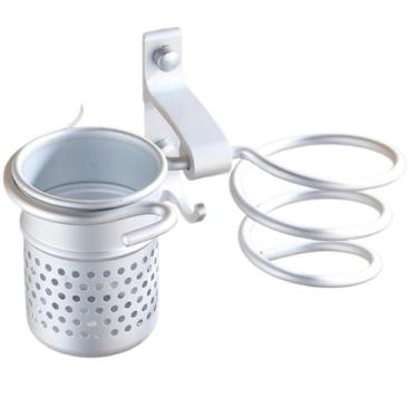 Imagem de Suporte de metal de parede para secador de cabelo, suporte de alisador de cabelo para casa de banho, suporte de secador de cabelo, prático, multifuncional, suporte de armazenamento para secador de