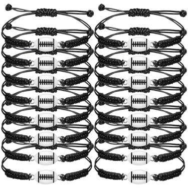 Imagem de Aoocoeo Conjunto de 20 pulseiras de tecido com tema esportivo, joias ajustáveis de corda trançada com pingentes de basquete, futebol, vôlei, beisebol, para jogadores de equipe, fãs, lembrancinhas de