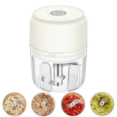 Imagem de Picador de alho elétrico de 250 ml, espremedor de alho portátil, mini processador de alimentos sem fio, picador de alho recarregável para gengibre, pimenta, cebola, carne picada e especiarias (branco)
