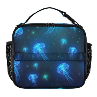 Imagem de Joisal Lancheira azul brilhante de água-viva para mulheres, meninas, lancheira masculina e infantil, lancheira para trabalho e alimentos macios, isolada para escola