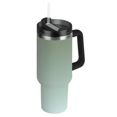 Imagem de Copo de 1,134 g com alça copos de aço inoxidável com tampa e canudos Garrafa de água isolada engraçada caneca de café quente para carro camuflagem verde claro ciano gradiente