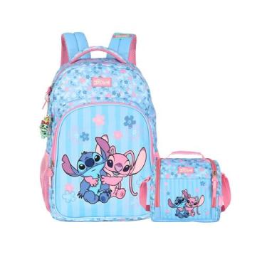 Imagem de Kit Lilo Stitch Angel Mochila Costas + Lancheira Térmica, Rosa