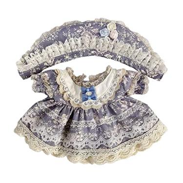 Imagem de niannyyhouse 20 cm Roupas de boneca de pelúcia vintage flor renda chapéu acessórios de boneca guarnição cinza-azul