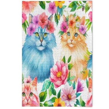 Imagem de Flowers Blue Orange Cats Animal Jigsaw Puzzle 500 Pieces for Adults Tech Game Puzzle Gifts Scene Colorful Puzzles Family Game Home Decor, 500 Pieces, 20.5" x 14.9"