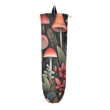Imagem de Porta-saco de armazenamento colorido de cogumelos e samambaias, suporte de saco de plástico, bolsa organizadora de parede