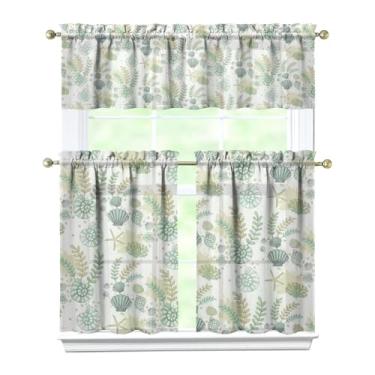 Imagem de Tapesb Conjunto de 3 peças de cortina de cozinha com concha, conjunto engraçado de cortinas de janela pequenas sobre a pia essenciais para decoração de cozinha, quarto, lavanderia, 69,8 x 91,4 cm