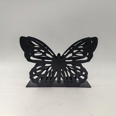 Imagem de KIROYAL Suporte de guardanapo de design de borboleta para mesa, dispensador de guardanapos de metal para guardanapos de papel de 15 cm, armazenamento de guardanapos de metal preto para cozinha, sala