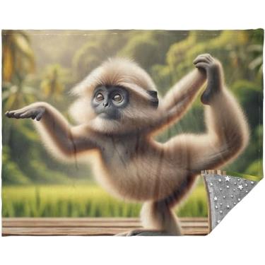 Imagem de Cobertores macios personalizados de macaco gibão yoga animal e mantas de sofá cobertores grossos para inverno rosa cobertor macio 177,8 cm x 139,7 cm