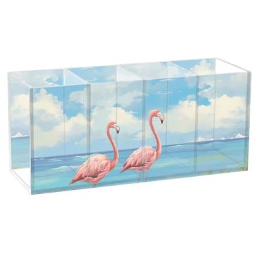 Imagem de TSENQUE Flamingos Aquarela Praia, Suporte de Lápis Personalizado, Bonito, para Escrivaninha, Marcador de Acrílico, Suporte de Maquiagem, Copo Decorativo, Material de Escritório, Decoração