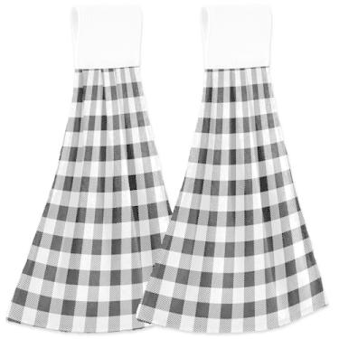 Imagem de TSENQUE Buffalo xadrez preto branco toalhas de cozinha personalizadas com laço para pendurar toalha de forno absorvente bonito cozinha banheiro decoração conjunto de 2, 45 x 35 centímetros