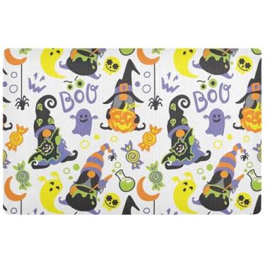 Imagem de Capacho personalizado de gnomos de Dia das Bruxas Monstros Engraçado para Entrada Antiderrapante Tapetes de Entrada Interior Impermeável Tapete de Varanda 81,3 cm x 50,8 cm