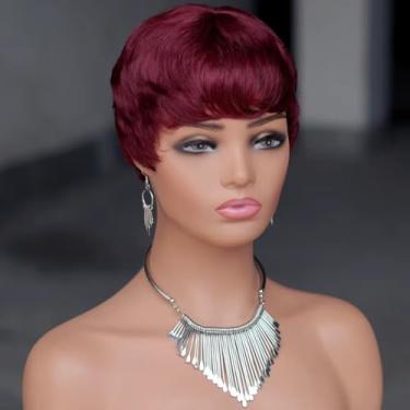 Imagem de Peruca curta de cabelo humano Remy feita à máquina com franja para mulheres fashion Nat #99J