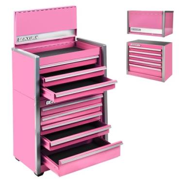 Imagem de Geinxurn Mini caixa de ferramentas com 3 gavetas, micro baú superior e 5 gavetas com trava magnética empilhável, estojos de ferramentas portáteis para armazenamento de ferramentas (rosa)