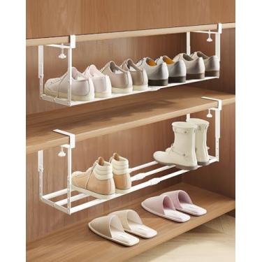 Imagem de NANAGIFTREE Pacote com 2 organizadores expansíveis de sapateira para armário, armazenamento ajustável sob a prateleira, design de tubo redondo resistente, prateleira de sapato que economiza espaço
