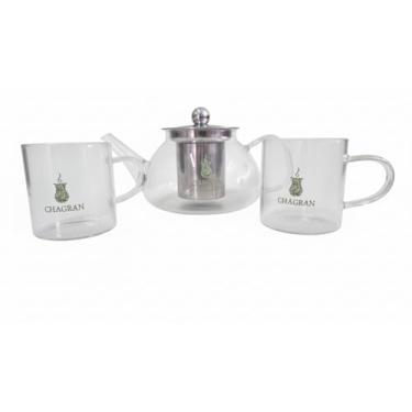 Imagem de CHAGRAN Bule de Vidro Borossilicato com Infusor Inox 800ml, 2 Canecas de Vidro 200ml, Inclui Chá Energiza 45g