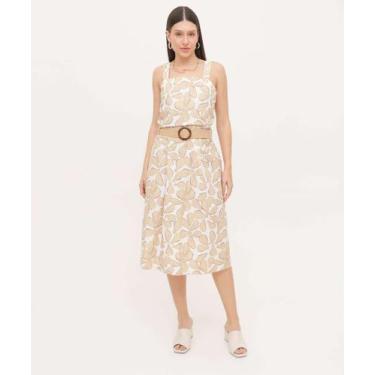 Imagem de Saia Midi Feminina Estampa Folhas Cinto Marisa-36020, Bege, 38