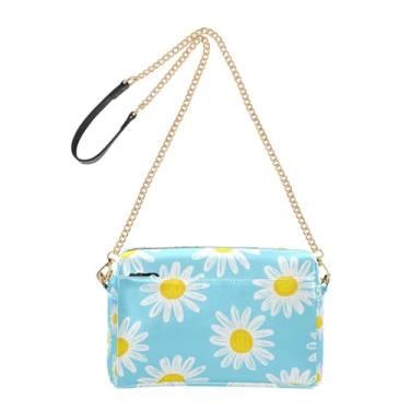 Imagem de Bolsa tiracolo feminina bolsa para celular margaridas azul claro linda alça de corrente bolsa de ombro de couro PU