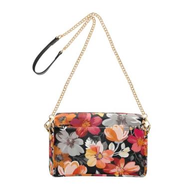 Imagem de Joitme Bolsa feminina transversal para celular bolsa de ombro de couro PU com alça de corrente vermelha cinza floral