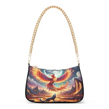 Imagem de Bolsa tiracolo Mountain Red com corrente de animal brilhante, bolsa de mão artística para mulheres, bolsa clutch Hobo versátil