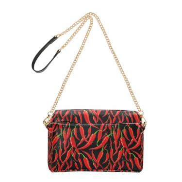 Imagem de Joitme Red Chili Peppers Print Bolsa tiracolo feminina preta alça de ombro alça de couro PU bolsa de ombro bolsa de telefone fofa