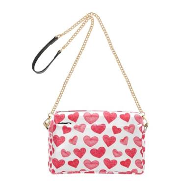 Imagem de Joitme Bolsa de ombro feminina, transversal, corações dos namorados, branca, rosa, bolsa para celular, bolsa de ombro de couro PU, alça de corrente