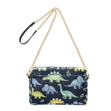 Imagem de Joitme Bolsa feminina transversal em aquarela dinossauros coloridos bolsa de celular linda alça de corrente bolsa de ombro de couro PU
